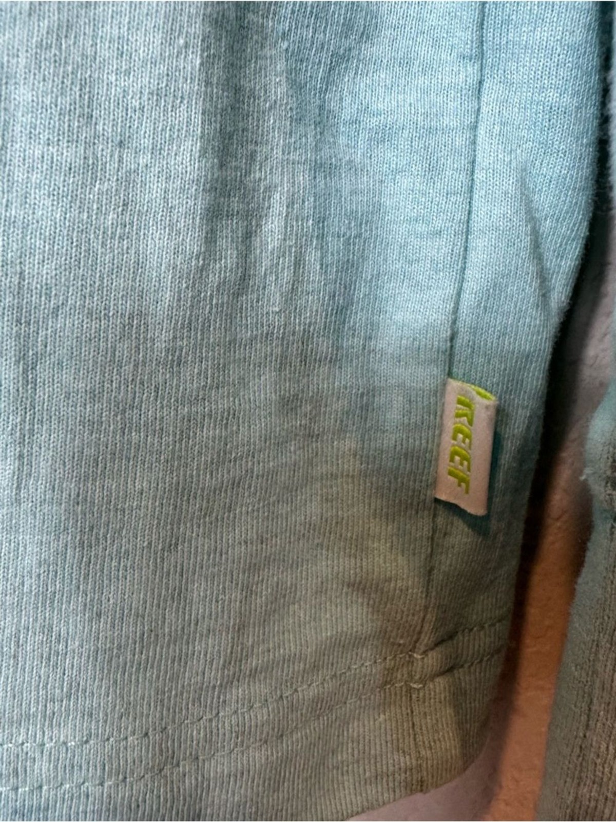 Reef Light Aqua Hoodie Tee with Lime Logo Tab Recycled Cotton Poly Blend size M gallery