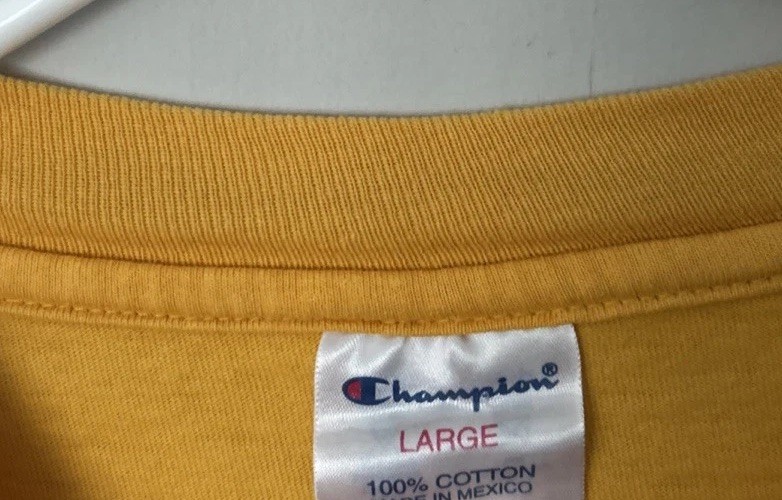 Champion Shirt Yellow Script Logo Authentic Athletic Large Sports Men Casual gallery