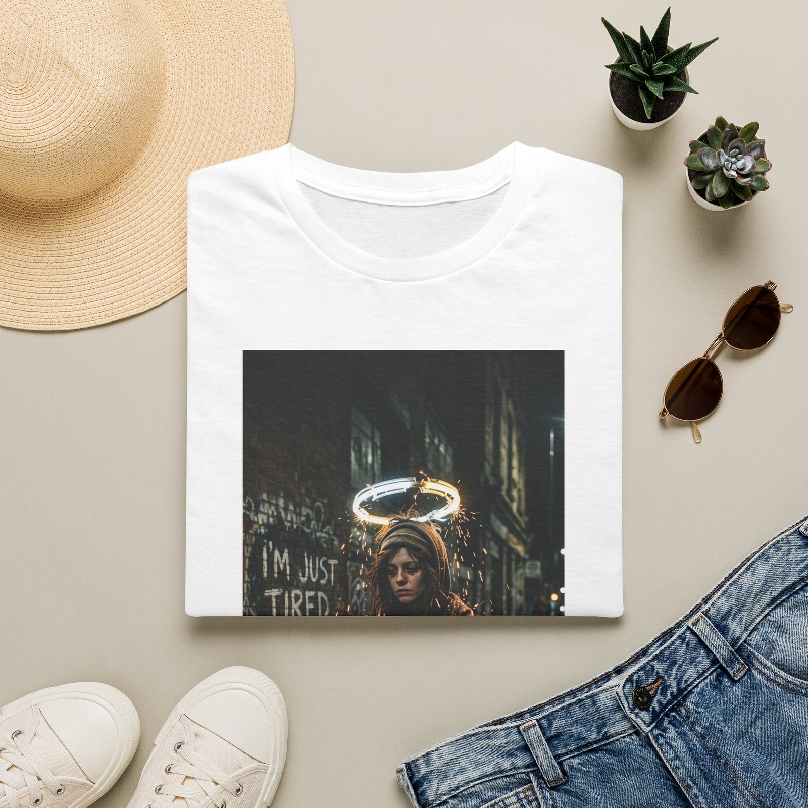 Neon Halo Photo T-Shirt I’m Just Tired gallery