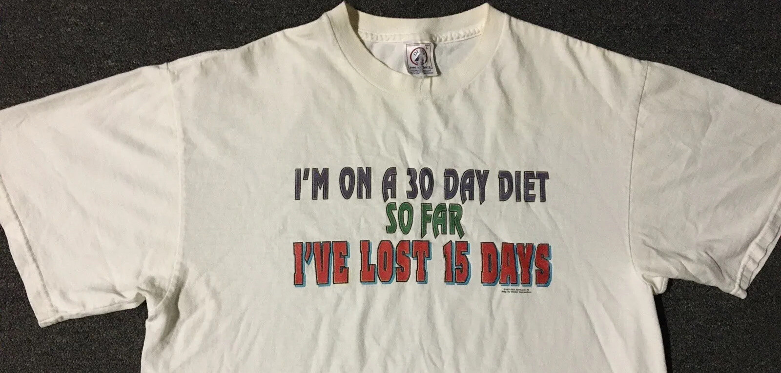 Vtg 90s Im On A 30 Day Diet Ive Lost 15 Days Faded Shirt M Sarcasm Funny Saying gallery