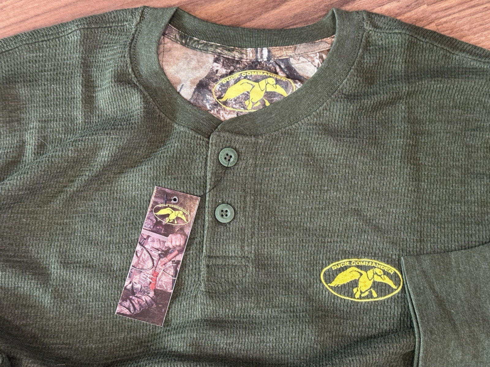 Duck Commander Shirt XL Mens Medium Henley Waffle Knit Casual Green gallery