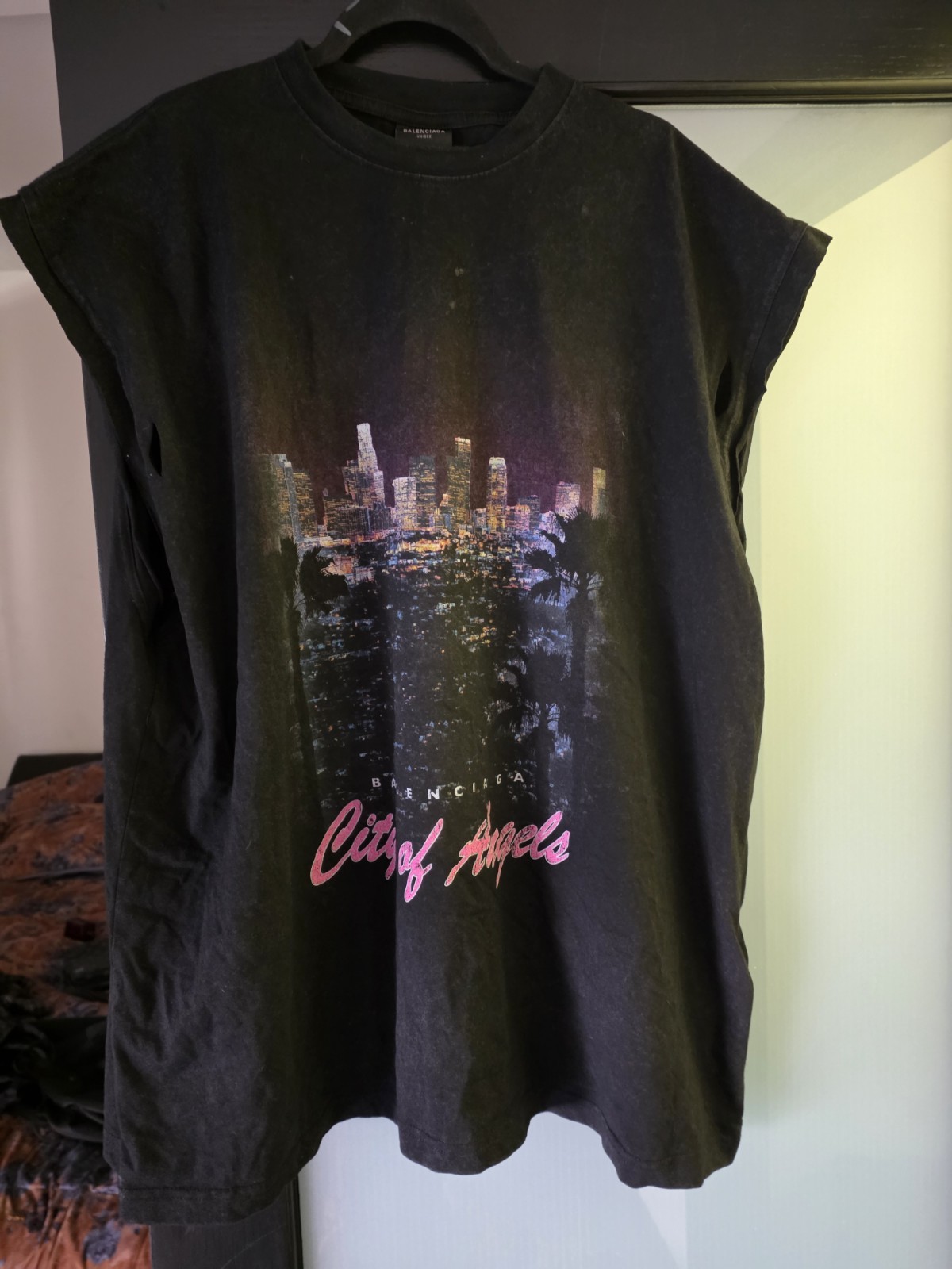 Balenciaga Black City Of Angels Print Sleevless T-shirt FW 25 Sz XXl