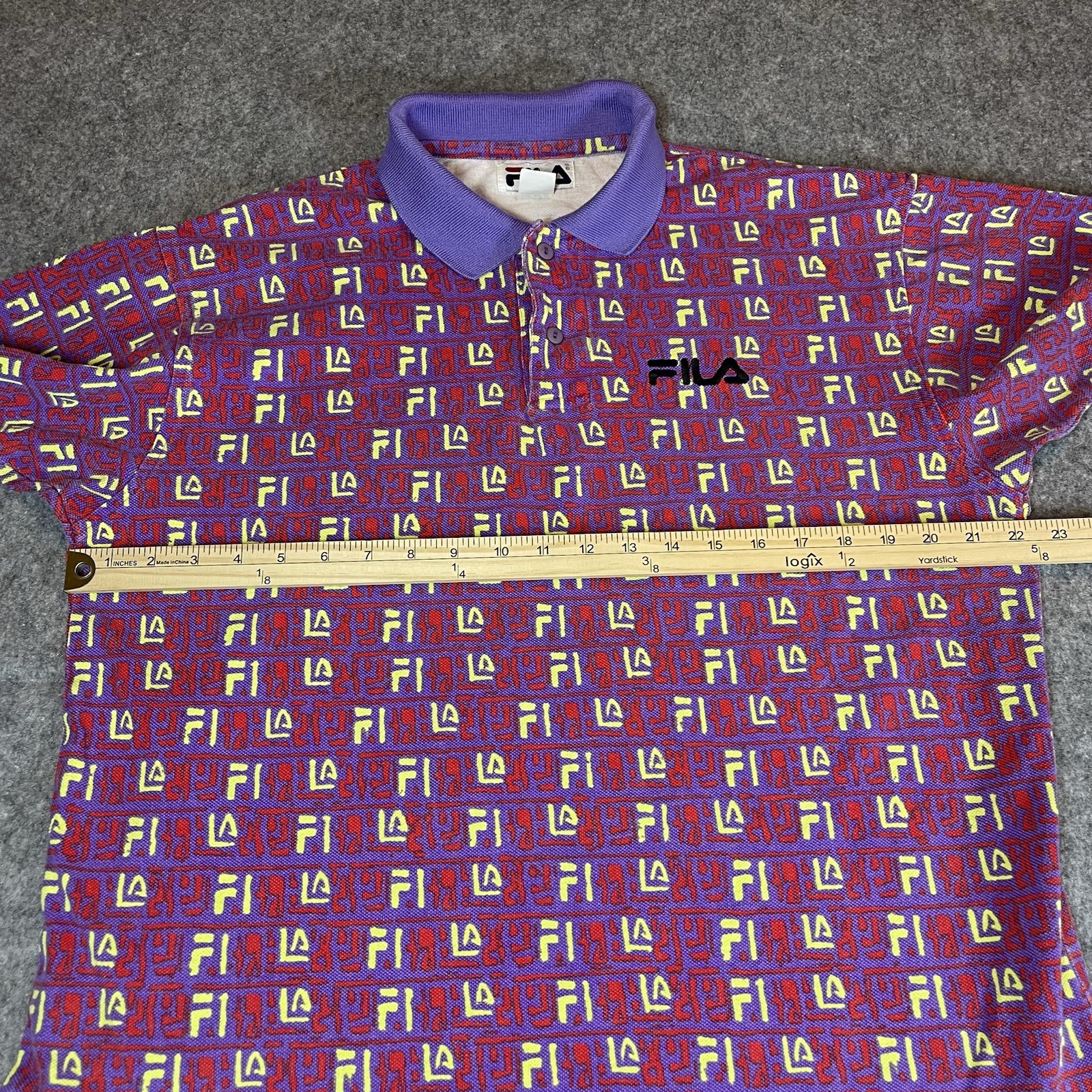 Vintage 90s Fila All Over Print Graphic Polo Shirt Mens Medium Made In USA gallery