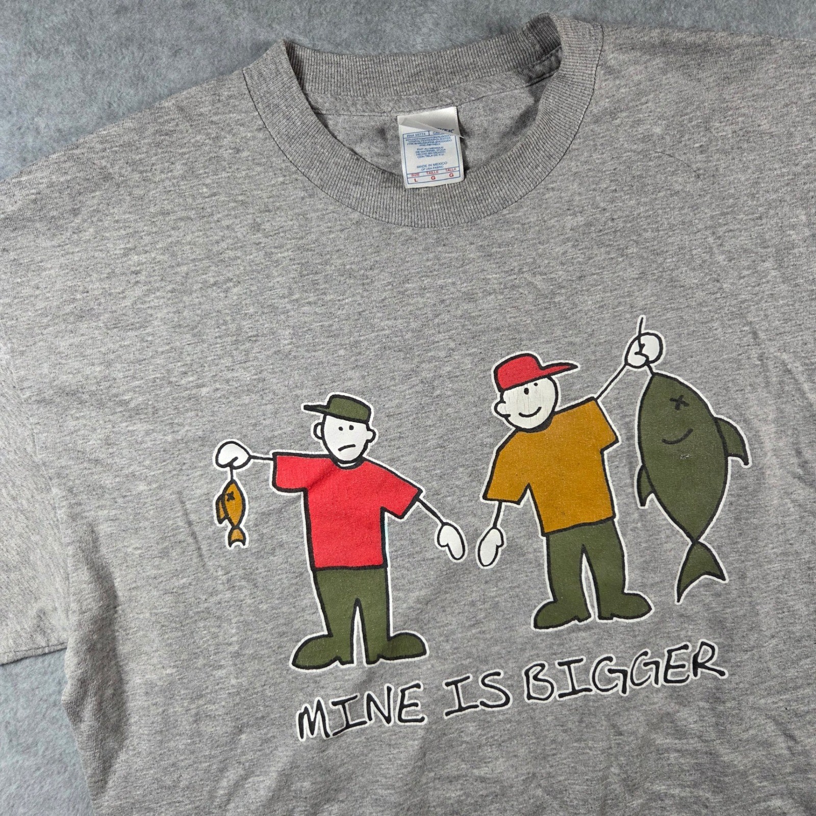 Tennessee River Fishing Humor T-Shirt Mens Large Grey Excellent Mine Is Bigger
