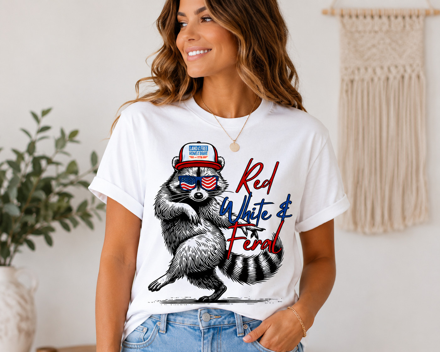 Red White & Feral Raccoon Shirt Funny Patriotic Fourth of July Tee gallery