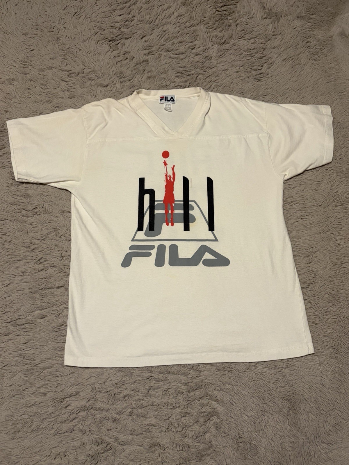 Size Large Vintage 90s Fila Basketball Grant Hill NBA White T-Shirt Jersey #33