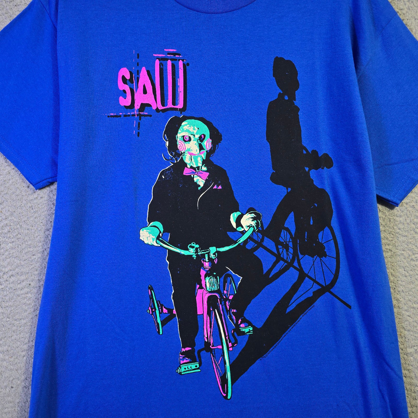 Saw Shirt Mens Large Blue Horror Movie Horror Billy Puppet Casual NWT gallery