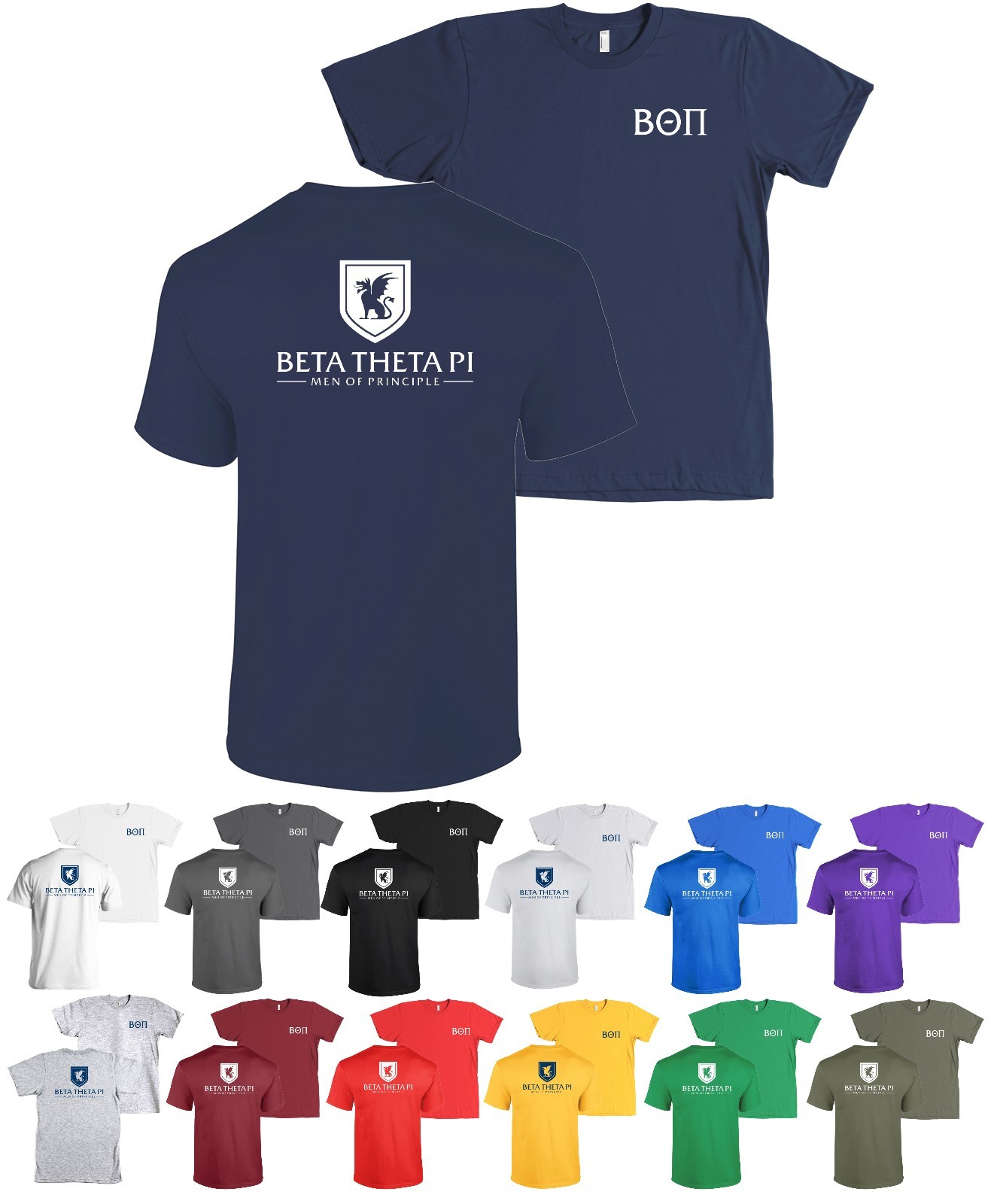 Beta Theta Pi Fraternity Bella + Canvas Shirt Men of Principle Coat of Arms gallery