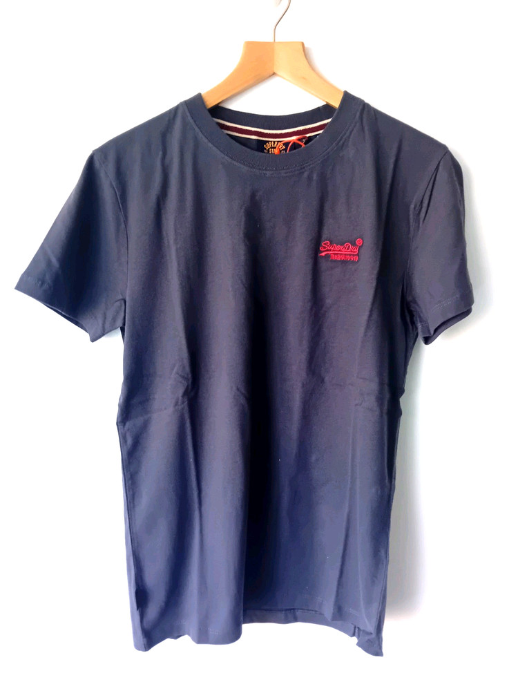 SUPERDRY Essential Logo Slim Fit T shirt ‘Graphite & Fluro Red’ Small £29.95
