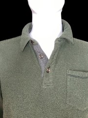 Mens LL Bean Long Sleeve Shirt Large Outdoor Army Green 1/4 Button Pull On