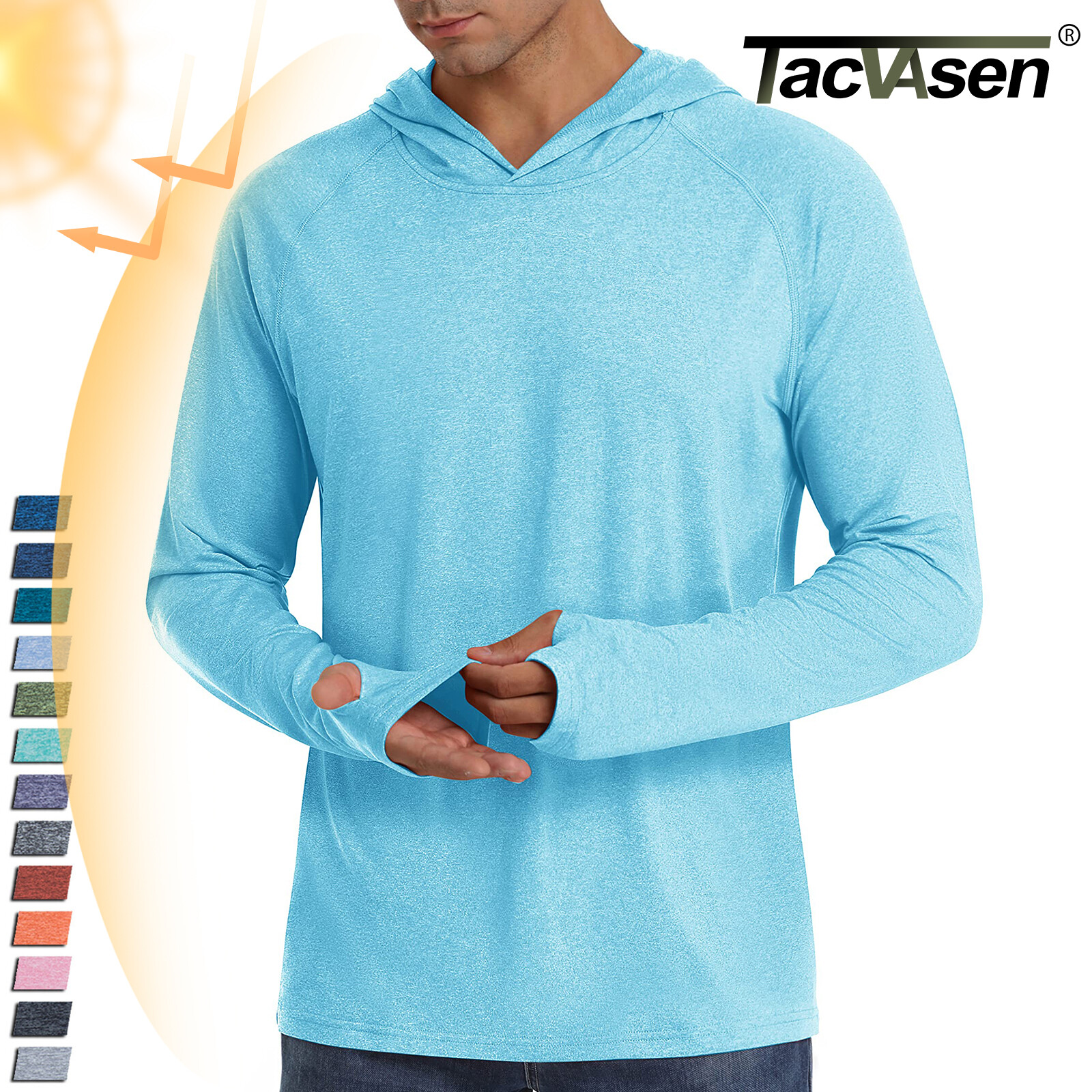 UPF50+ Men’s UV Sun Shirts Outdoor Fishing Hoodies Long Sleeve Performance Tops