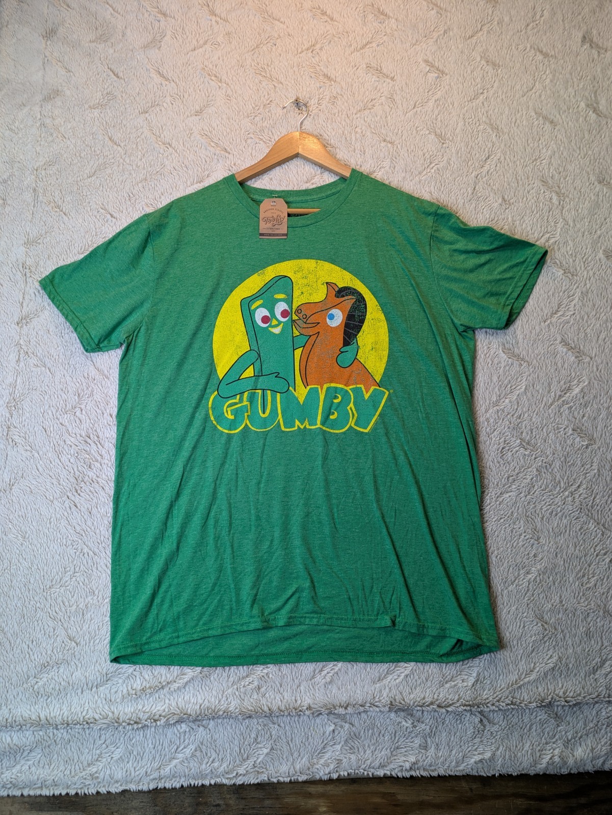 Tee Luv Gumby and Pokey Men's T-Shirt XL Green Distressed Retro Graphic Vintage gallery