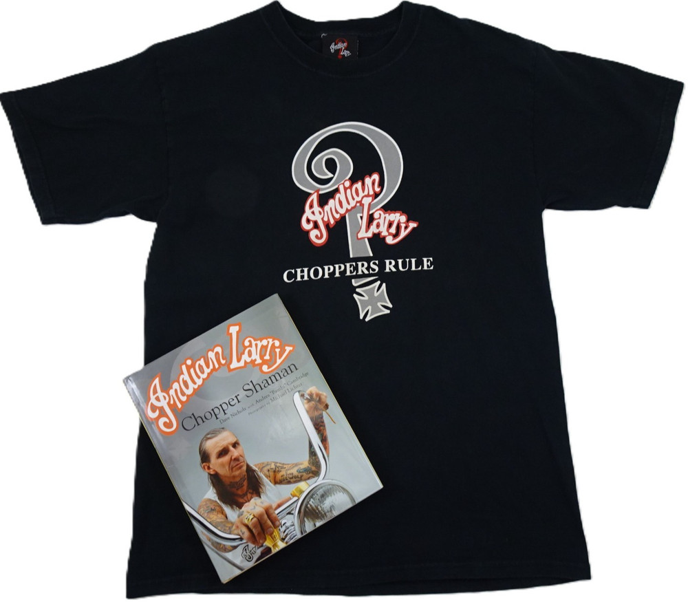 Vtg Indian Larry t-shirt Large Bundle w Book Chopper Shaman Choppers Rule NYC L