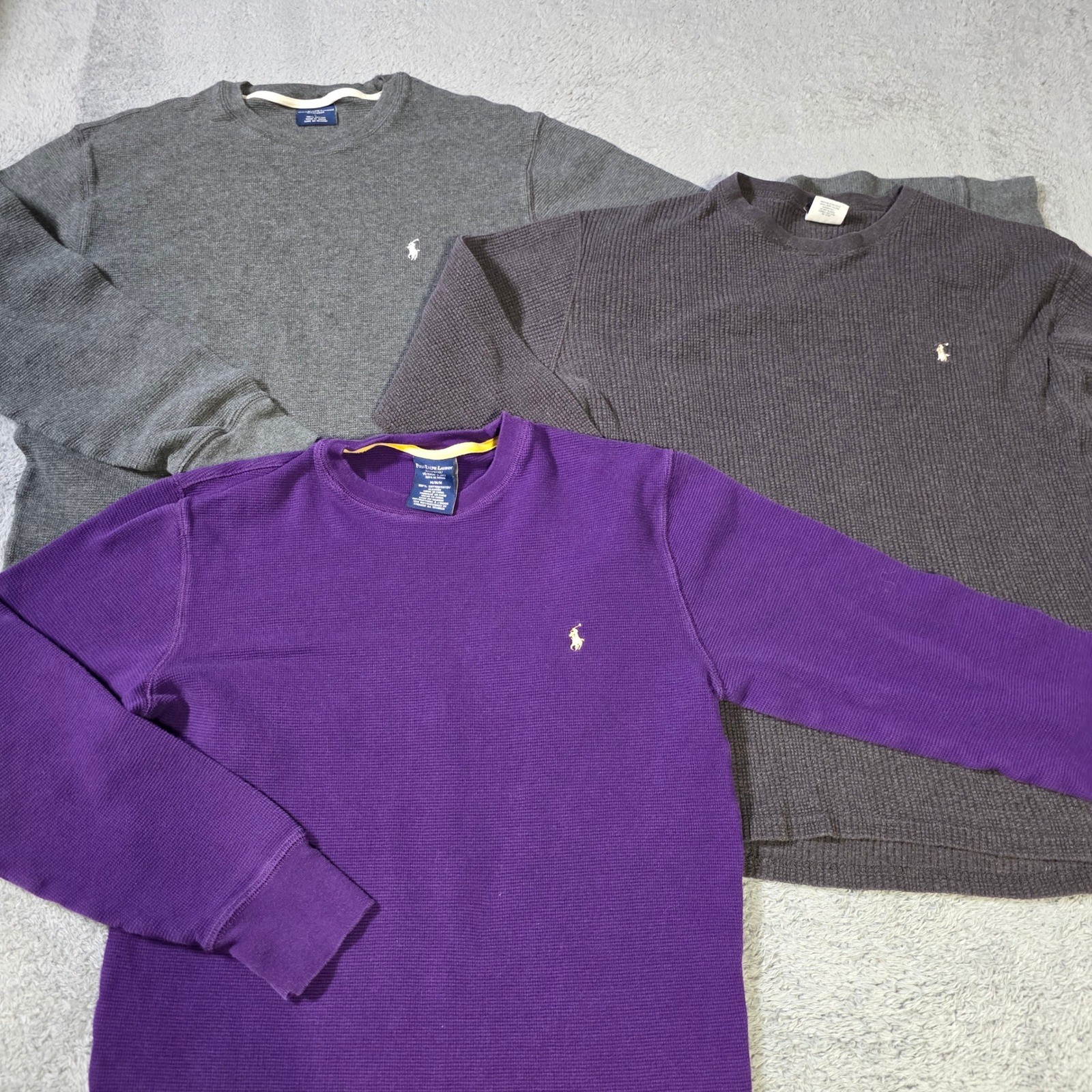 Polo Ralph Lauren Mens M/L Thermal Shirt Bundle Purple Gray Charcoal Waffle Knit gallery