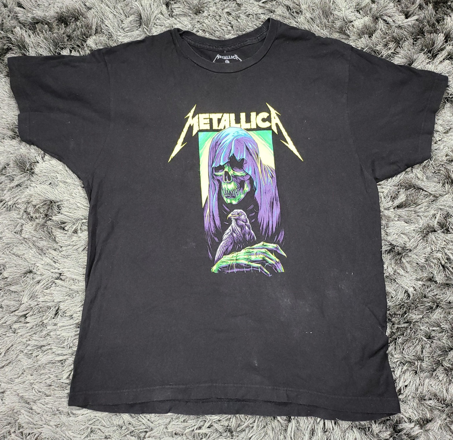 Metallica Shirt Mens Large Black Grim Reaper Raven Skull Rock Metal Music Band