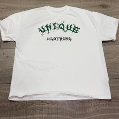Unique Clothing Graphic Tee White Green Print – Size L