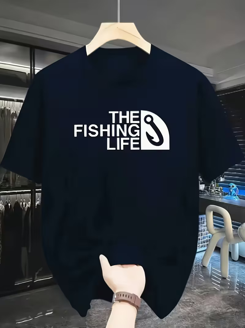 Mens Fish Hook Graphic T Shirt Vintage Style Casual Outdoor Short Sleeve Tee gallery