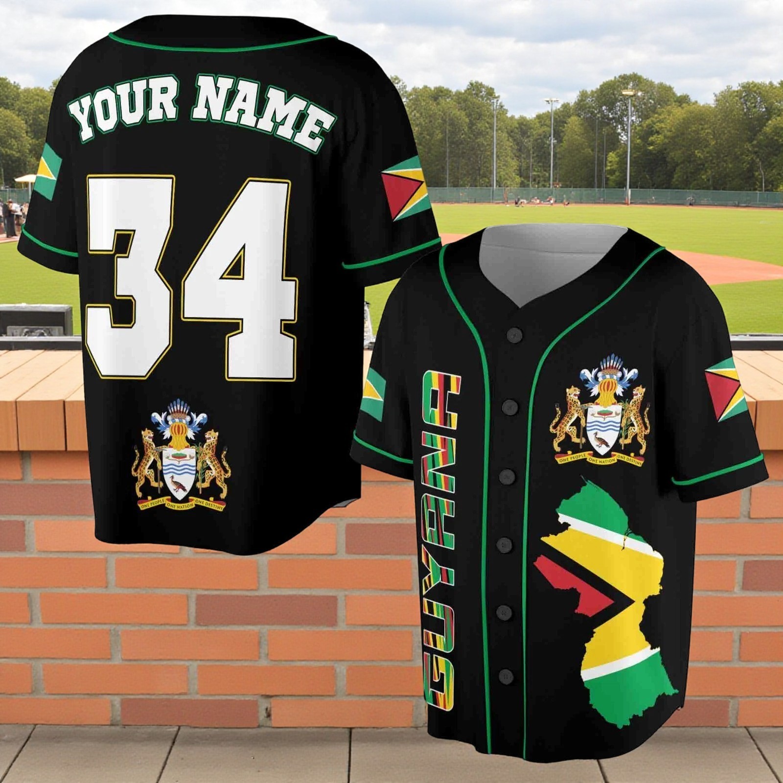 Personalized Name & Number Guyana Flag Coat of Arms Baseball Jersey Unisex S-5XL gallery