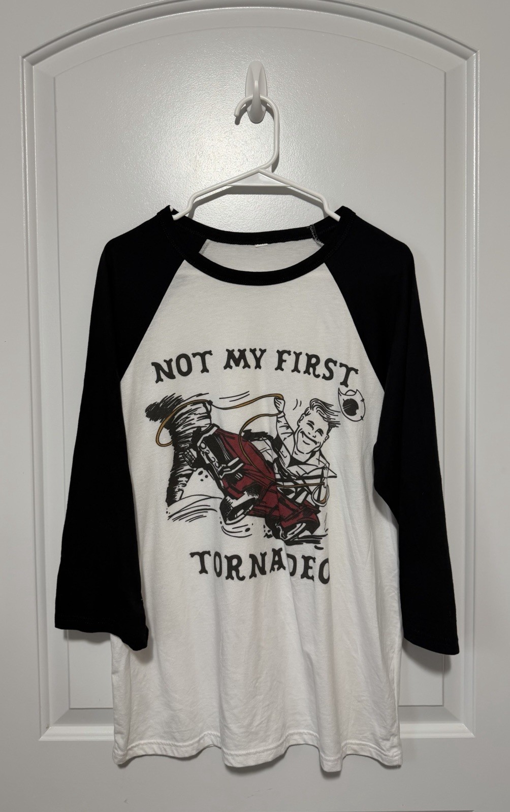 Handmade Men's White/Black Graphic Crew Neck 3/4 Sleeve Cotton Raglan T-Shirt XL gallery