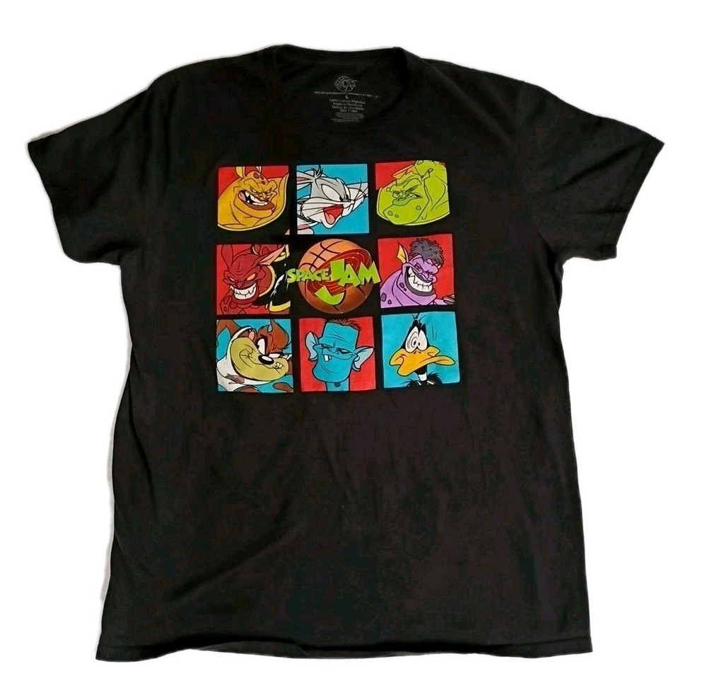 Space Jam Toon Squad Mens sz L T Shirt Chest 20in Length 27in Black NWOT.