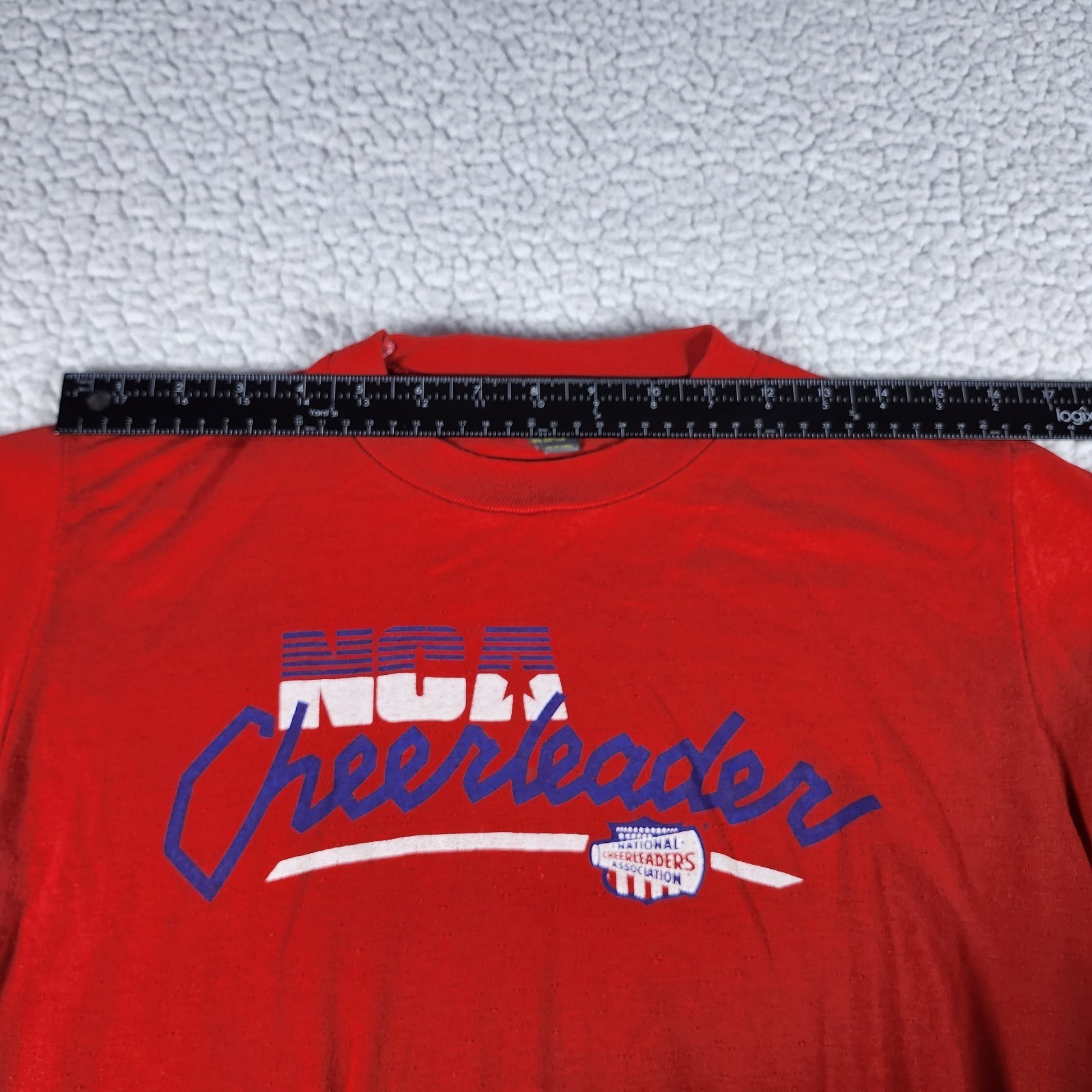 Vintage NCA Cheerleader T Shirt Red USA National Cheerleaders Assoc Russell M gallery