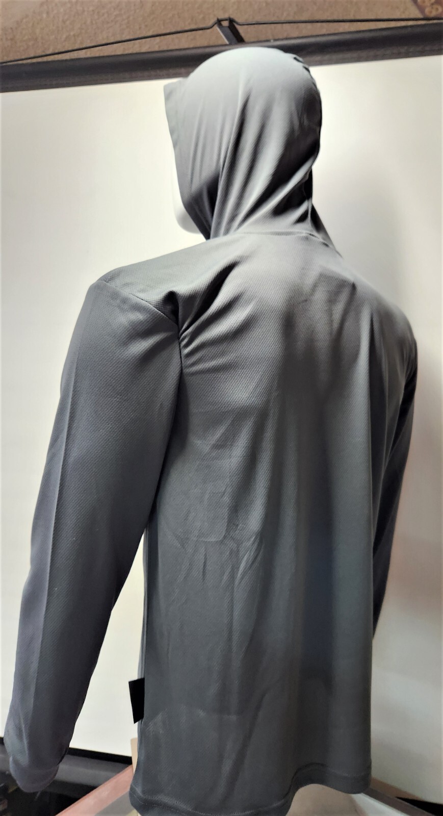 Gray Long Sleeve Shirt With Hoodie, Polyester birdeye mesh fabric gallery