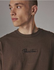 PRIMITIVE Nuevo Brown Solid Crew Neck Long Sleeve Logo Jersey T-Shirt Size S
