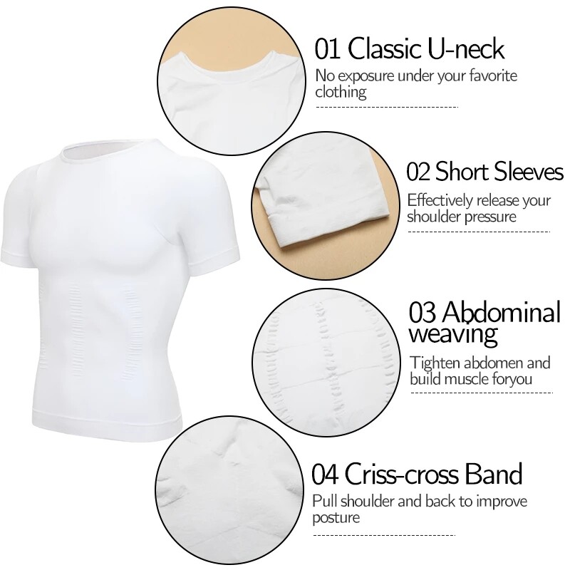 Men Compression Slimming Body Shaper Gynecomastia T-shirt Posture Corrector Vest gallery