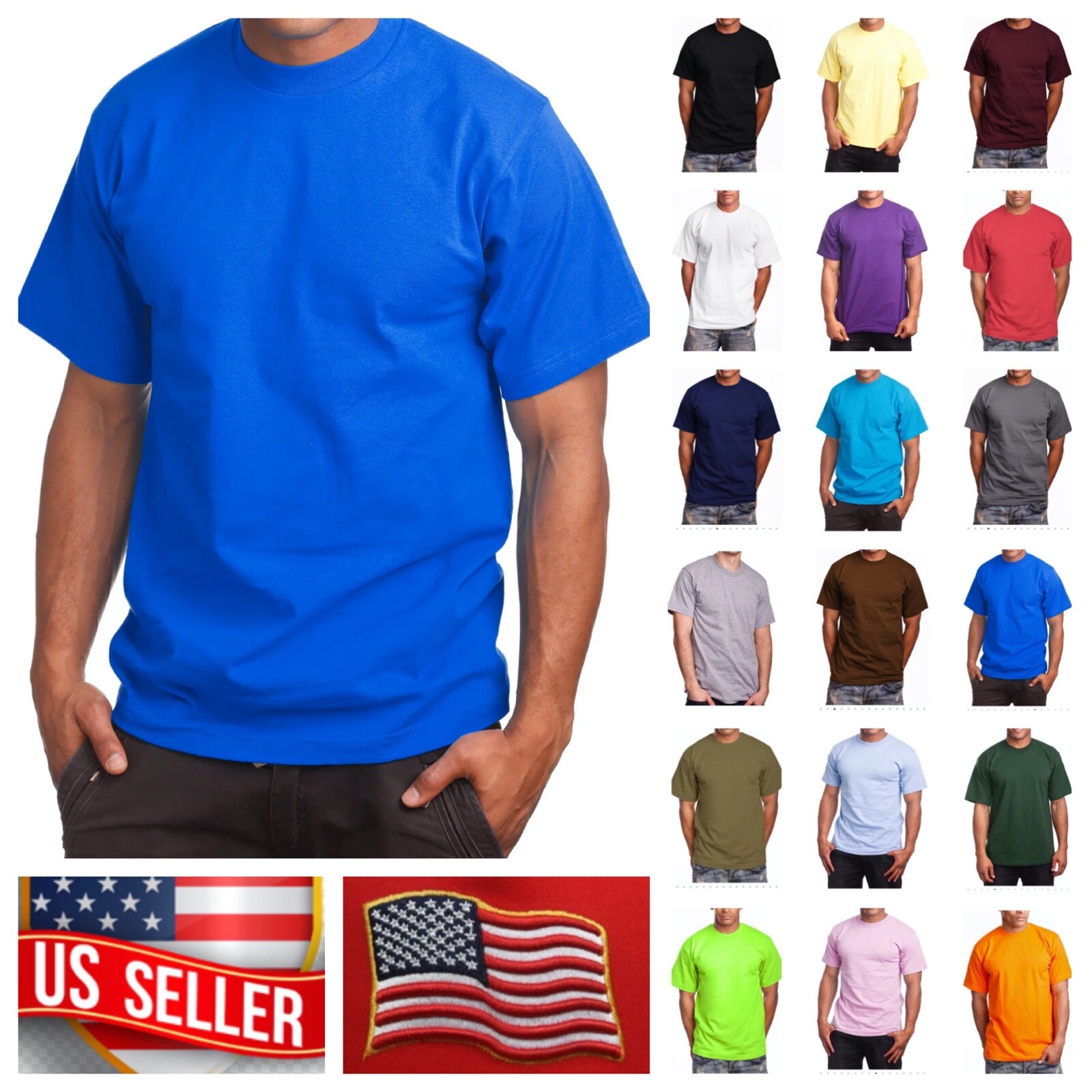 Mens Big and Tall Heavy Weigh Plain T-Shirt Crew Neck Camo Basic Solid Tee S-7X gallery