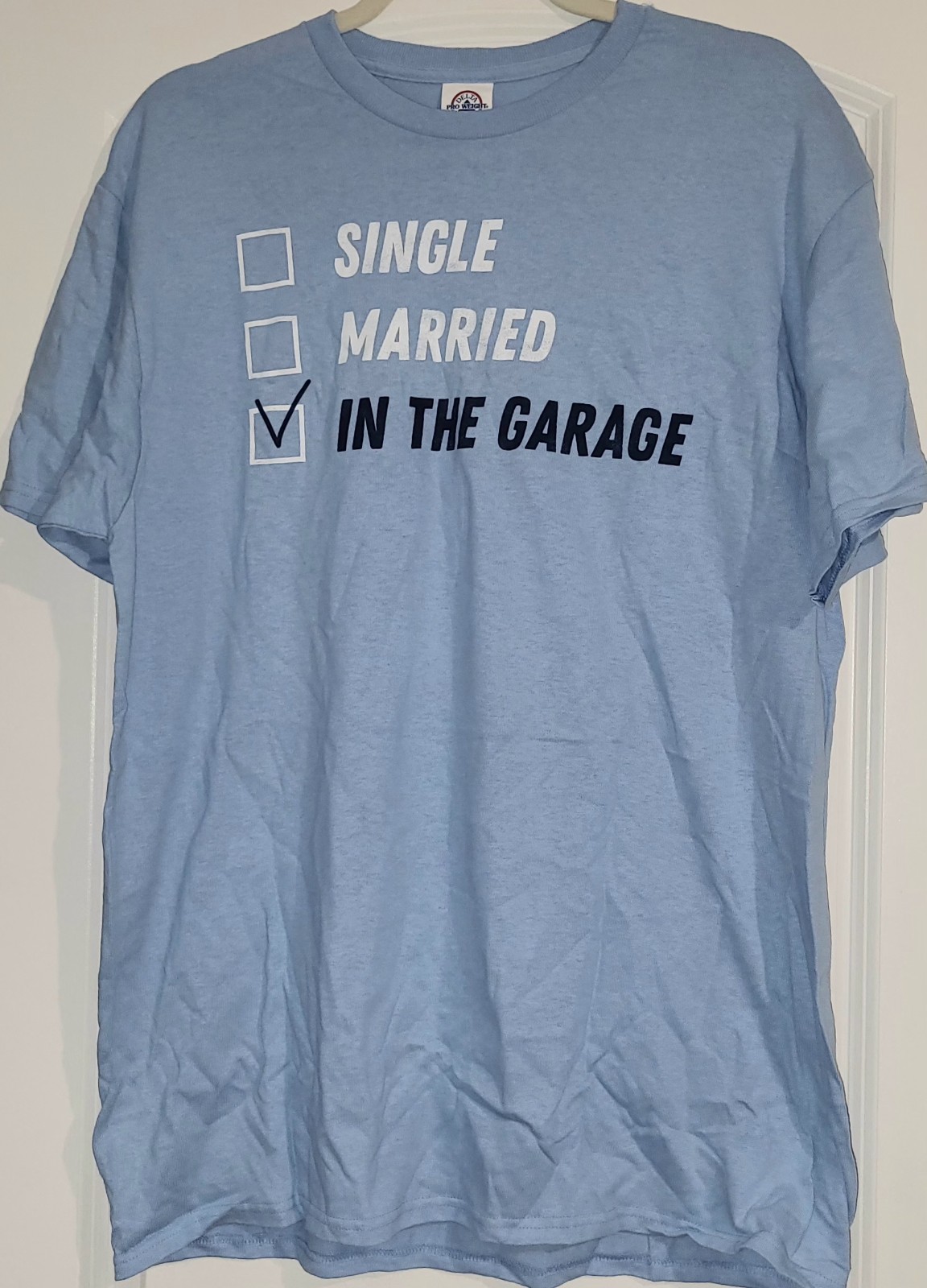 Delta Men's Light Blue T Shirt In The Garage Size L Large NEW gallery