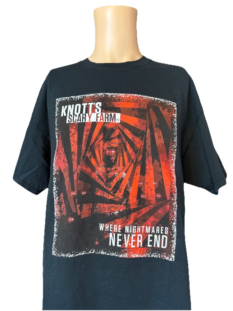 Knott’s Scary Farm Where Nightmares Never End Graphic Tshirt Adult XL Black