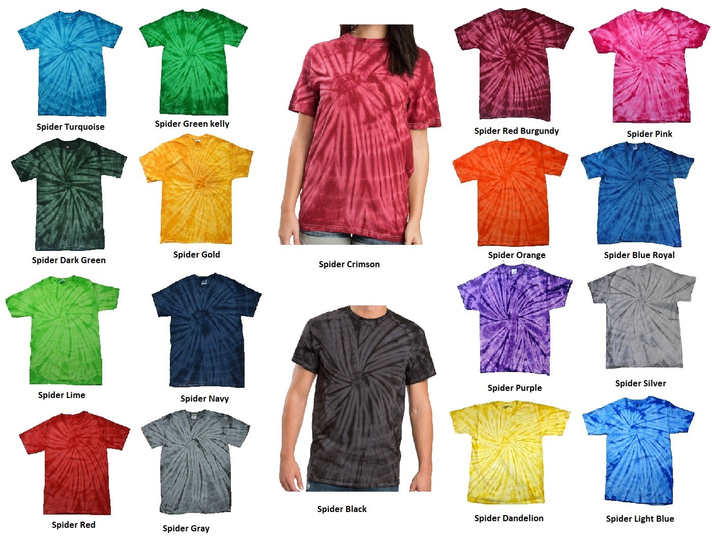 Tie Dye T-Shirts Red, Blue, Pink, Purple, Black, Green Kids Adult 100% Cotton gallery