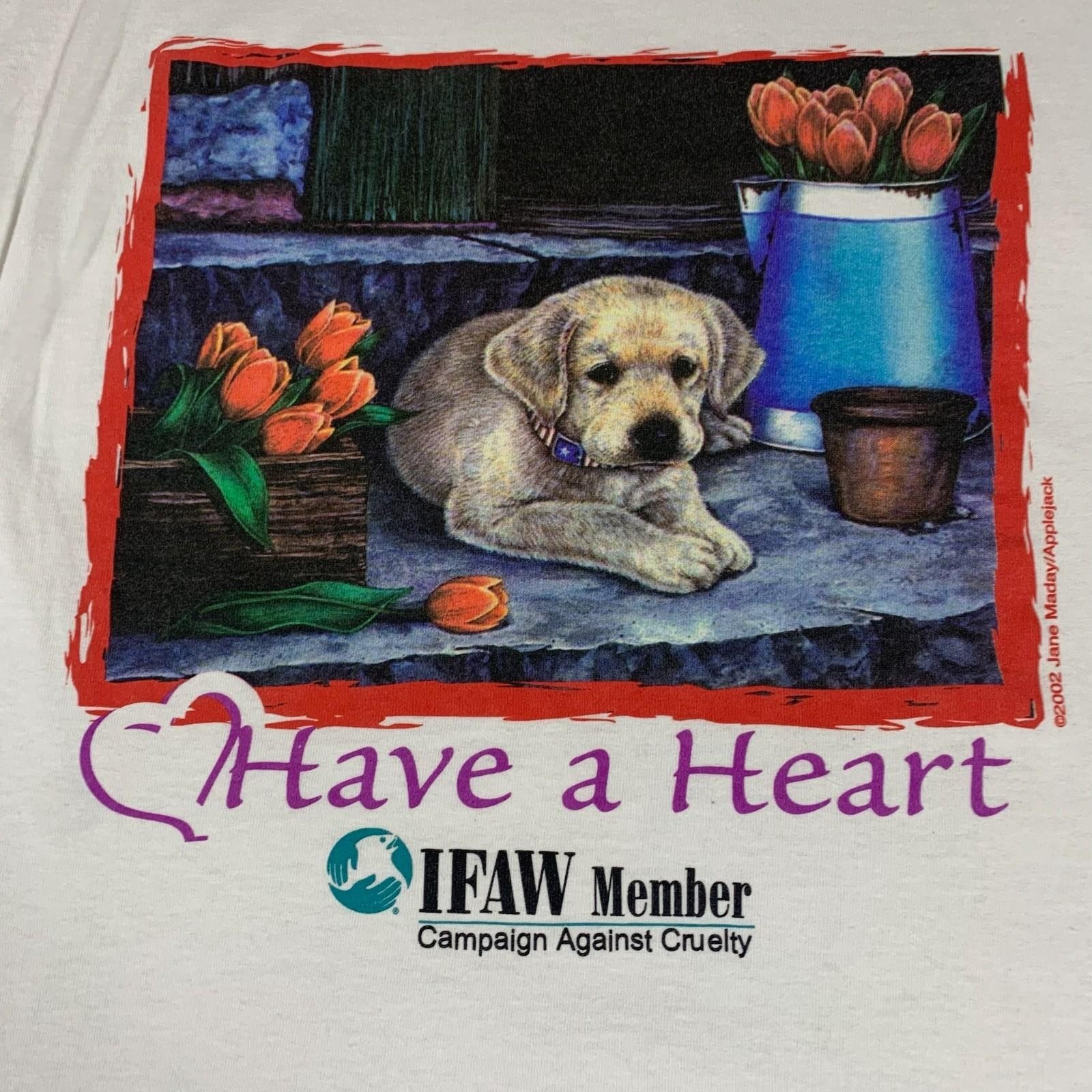 VTG Gildan T Shirt Mens Large L White Have A Heart Dogs Puppy Cute Y2K Retro gallery