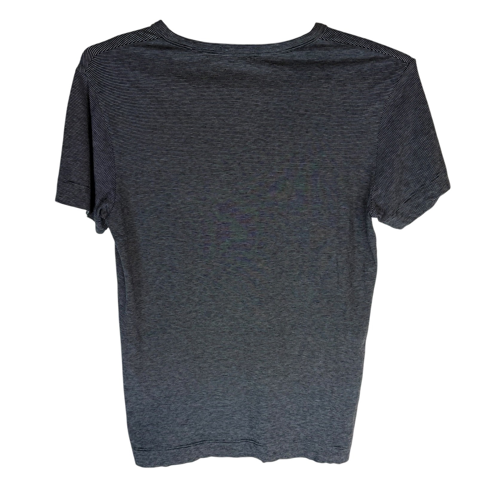 Theory Mens V-Neck T-Shirt Navy Blue White Micro Stripe Short Sleeve Size S gallery