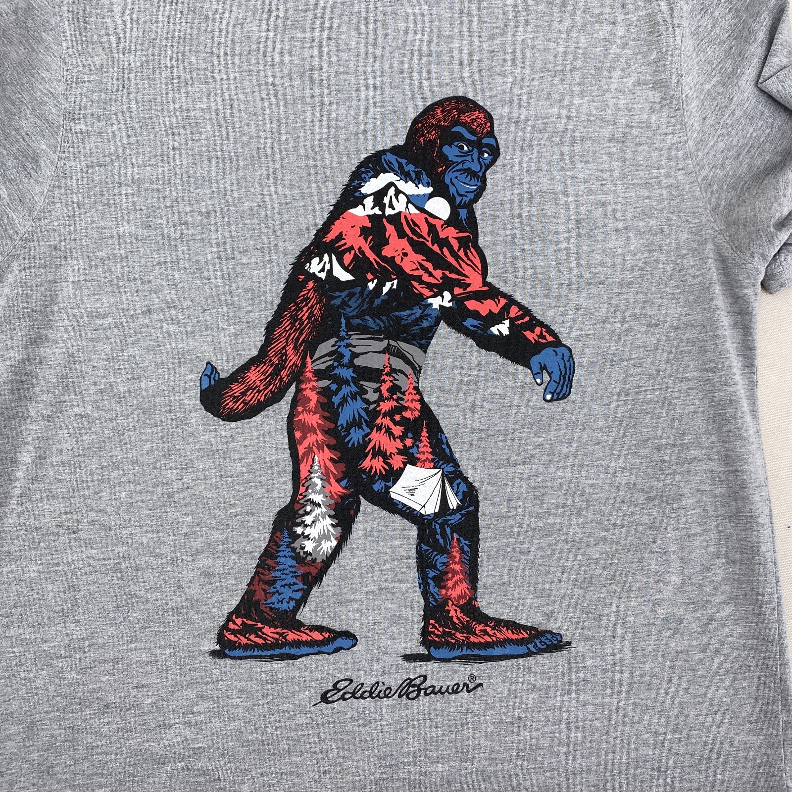 Eddie Bauer T-Shirt Gray Size Medium Camping Outdoor Sasquatch Yeti Big Foot gallery
