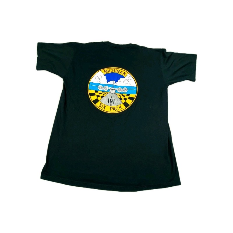 191 Michigan Six Pack T-Shirt Mens XL Black Single Stitch Short Sleeve Airplane