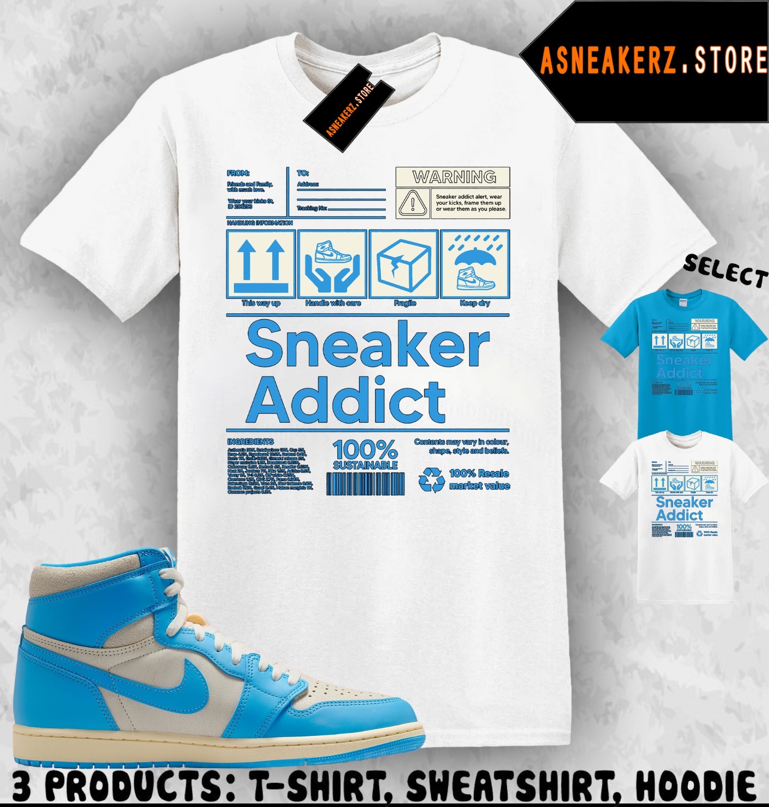 Shirt Match AJ 1 High OG UNC Reimagined Sneaker Matching Tee Sneakerhead Addict gallery