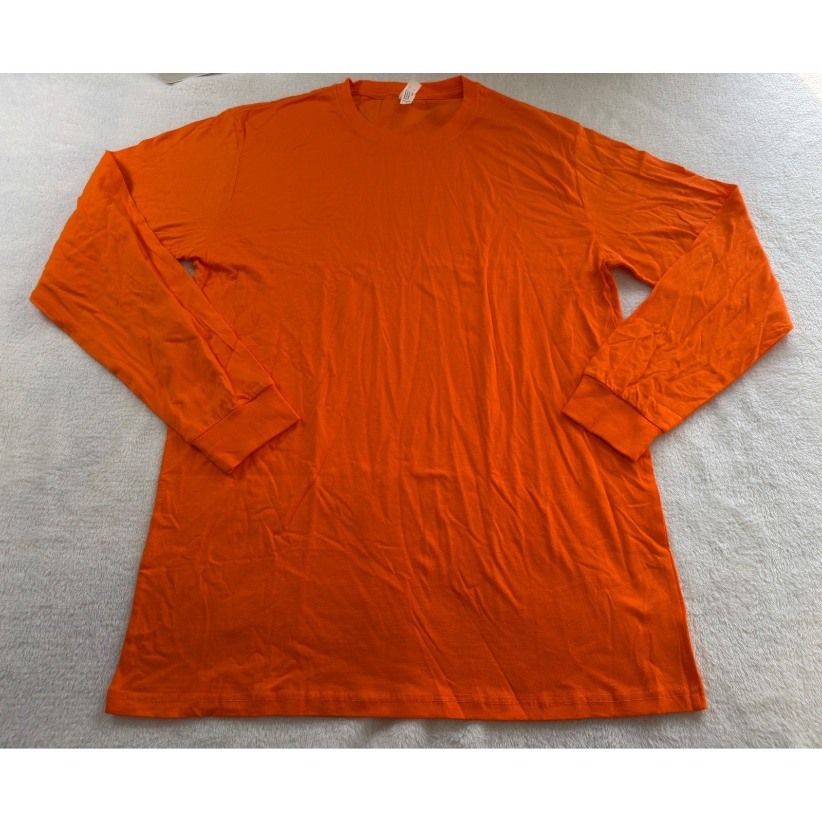 Unisex Orange Long Sleeve Crewneck T-Shirt 100% Cotton Ribbed Cuffs Size L gallery