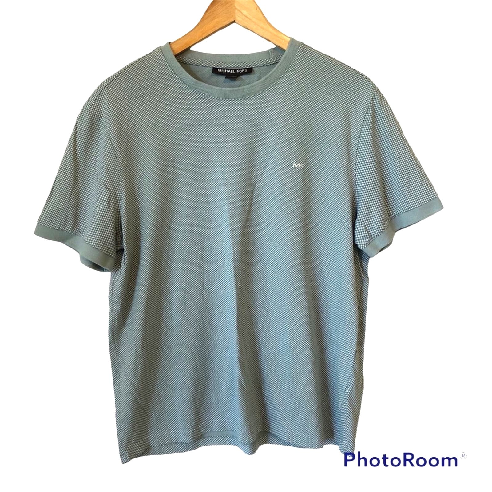Michael Kors Shirt Men's Medium Cotton Green Short Sleeve Embroidered Preppy gallery