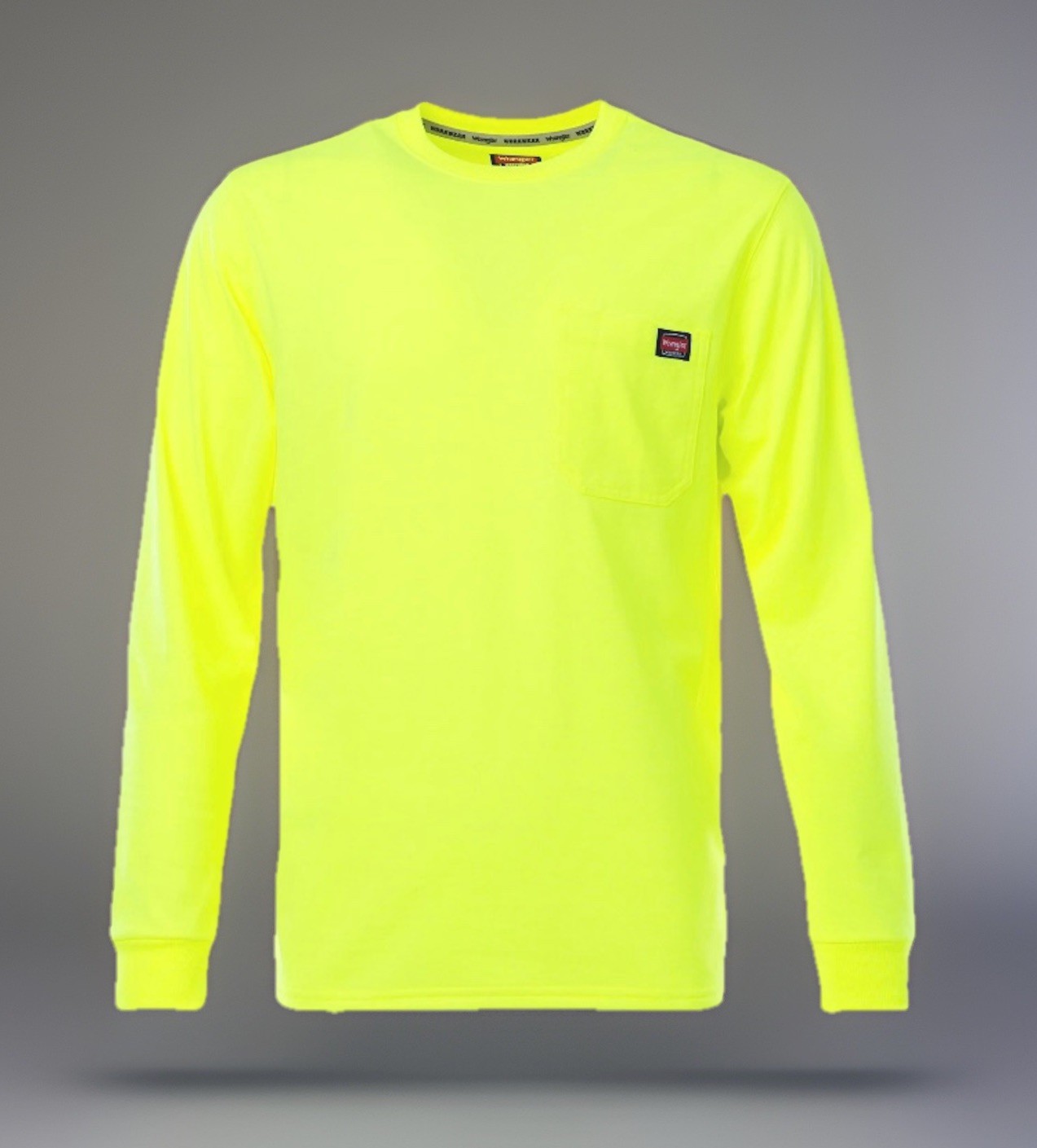 NEW Wrangler Workwear Men's Hi-Vis Yellow Long Sleeve Pocket T-Shirt Size XL gallery