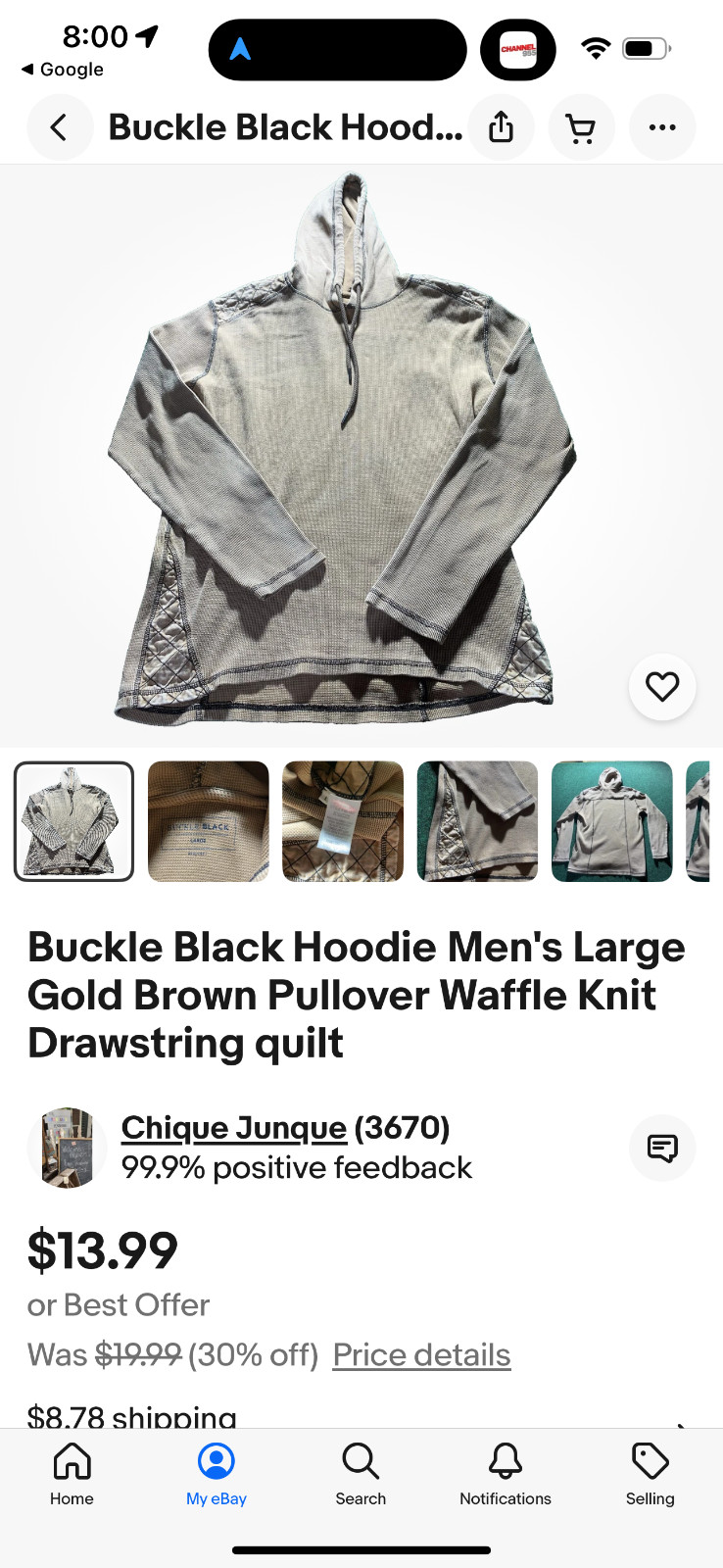 Buckle Black hoodie men's gold brown pullover quilted waffle knit top size L gallery