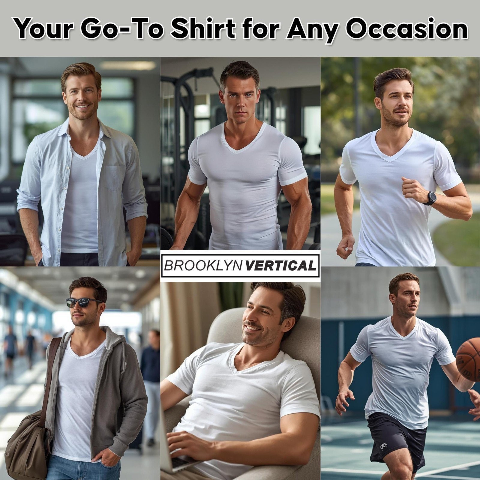 Brooklyn Vertical Mens 6-Pack V Neck Undershirts Short Sleeve Cotton Round Neck gallery
