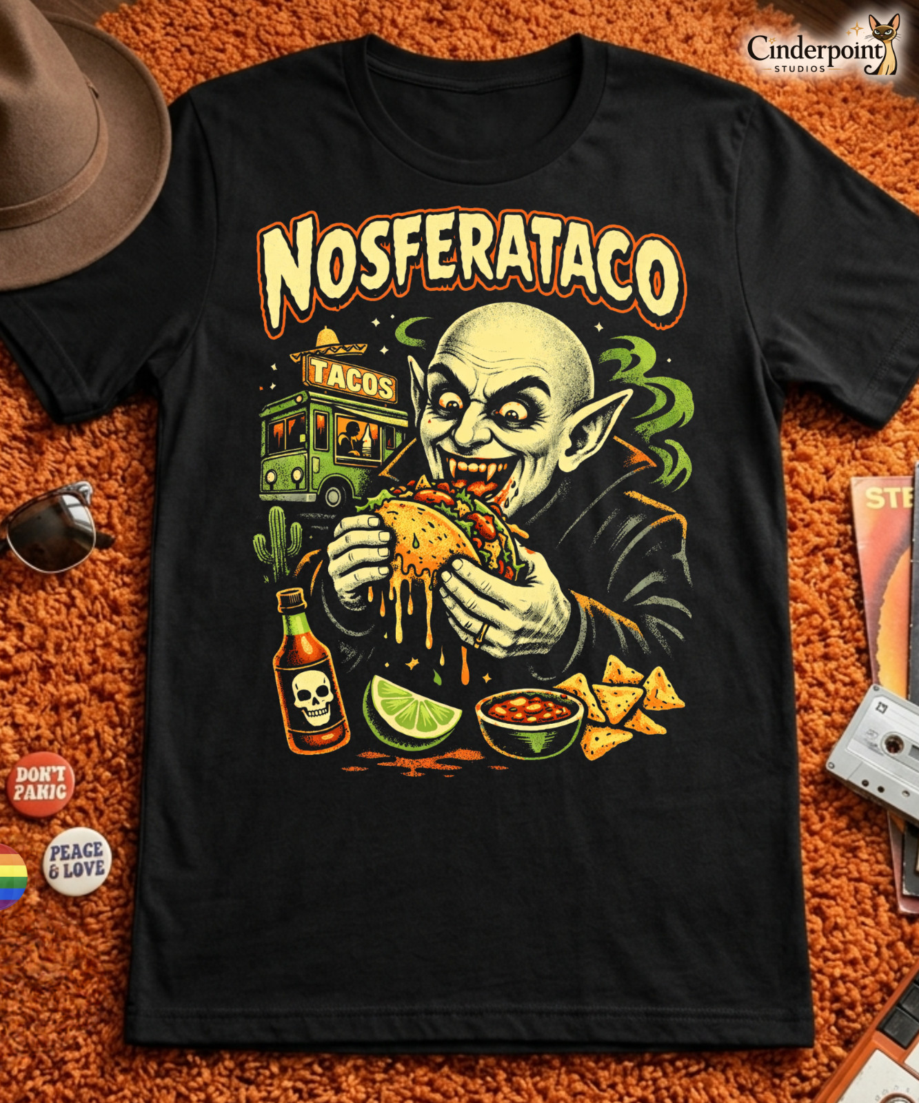 Nosferataco T-Shirt - Funny Nosferatu Vampire Horror Campy Taco Lovers Tee XS-5X gallery
