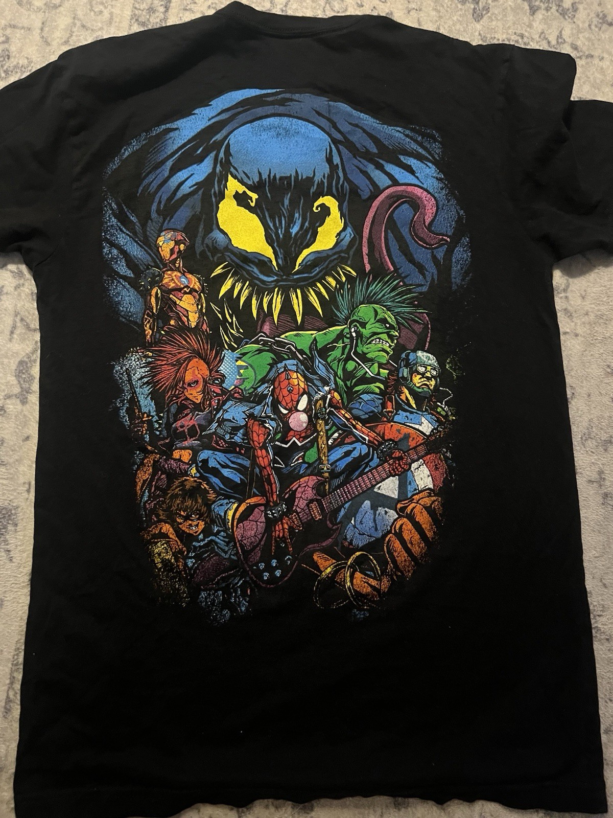 Marvel Spider-Punk Men’s S Black Graphic Print Crew Neck Short Sleeve T-Shirt