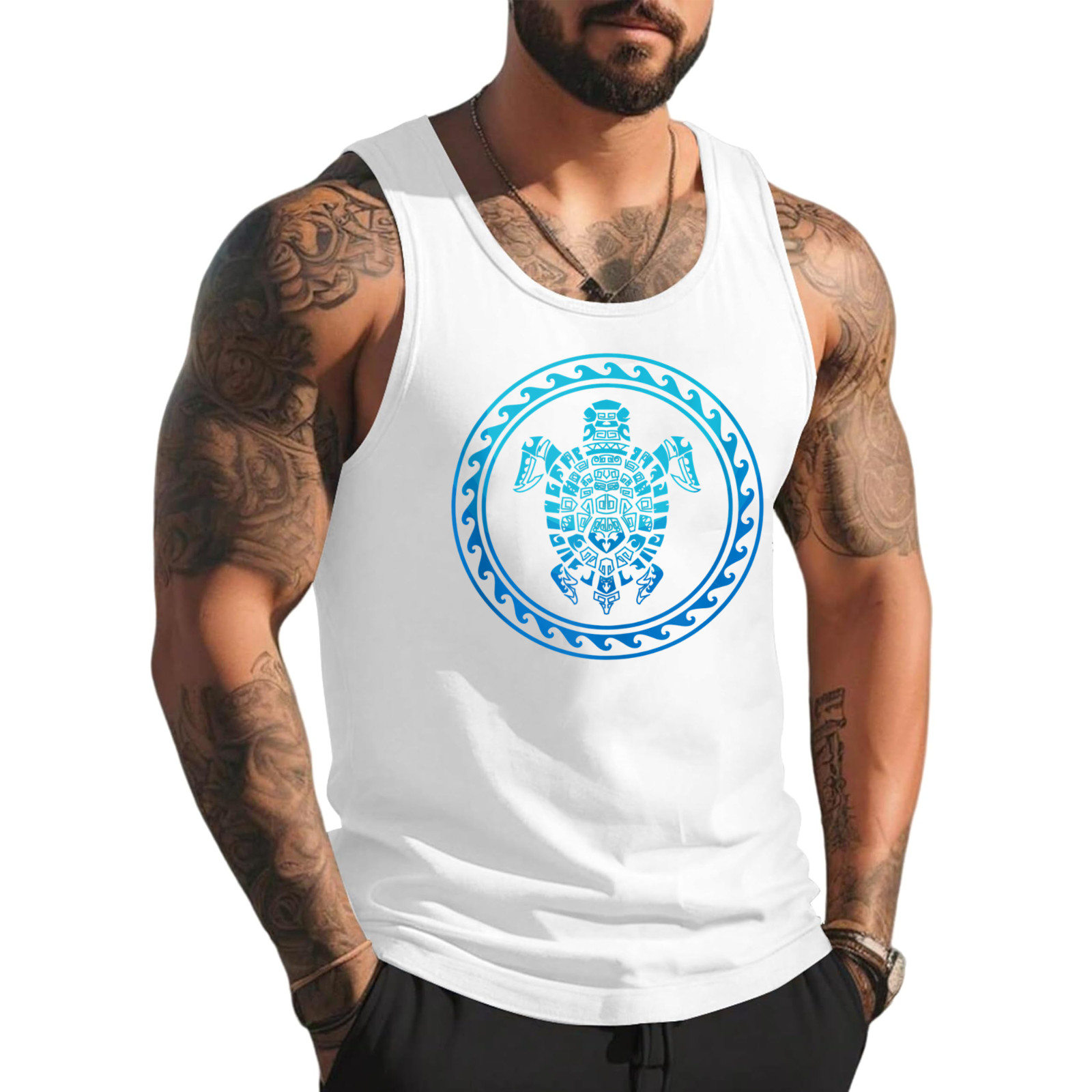 Hawaiian Tribal Sea Turtle Polynesian Symbol Tank Top gallery