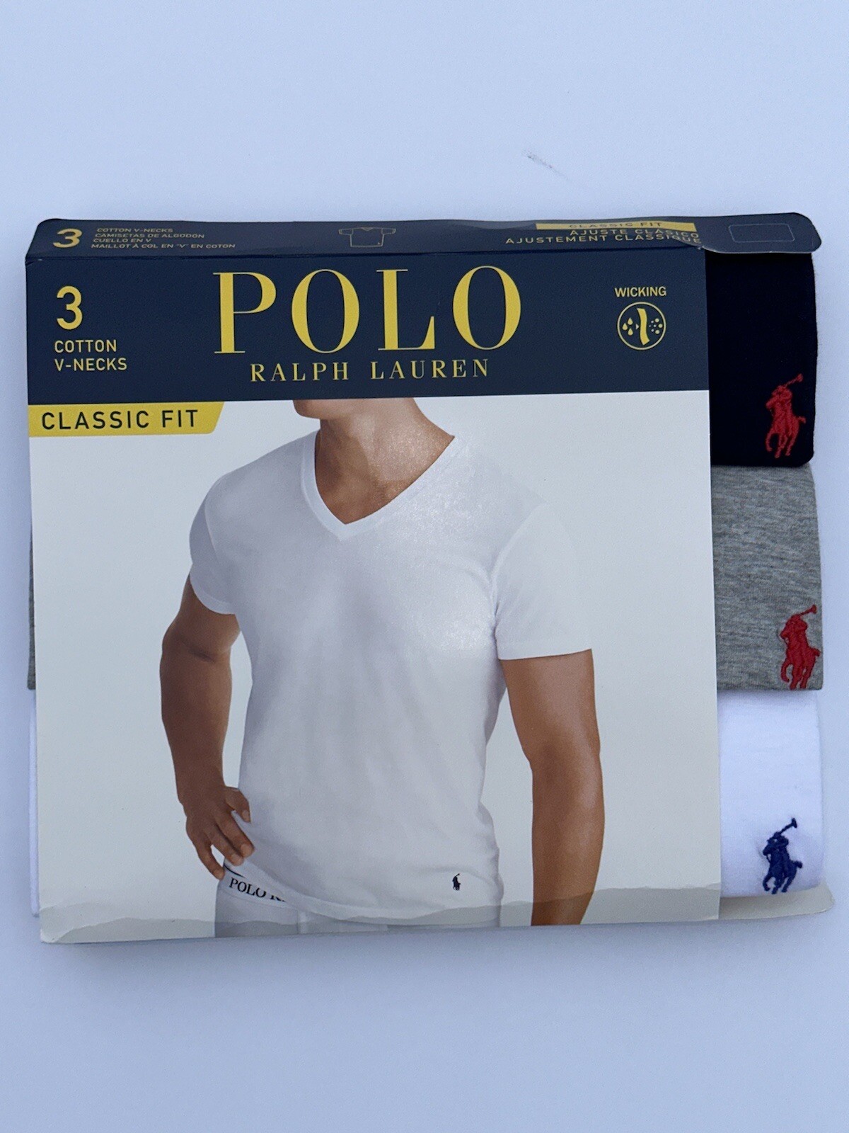 Polo Ralph Lauren Men's Navy-Gray-White Classic Fit V-Neck Shirt 3 Pack Medium gallery