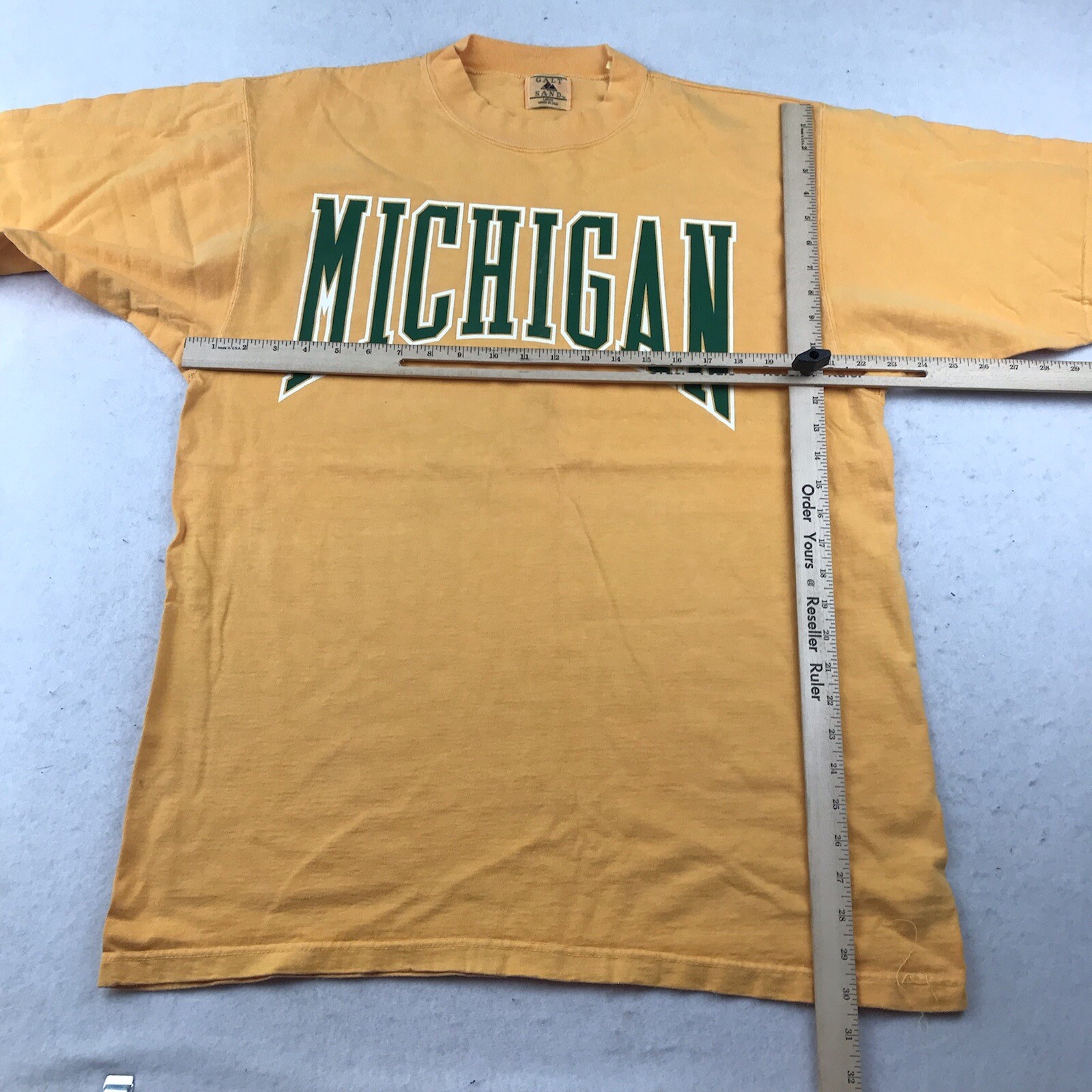 VTG Michigan Shirt Mens Large Yellow Green Graphic Tee Thick Cotton Galt Sand gallery