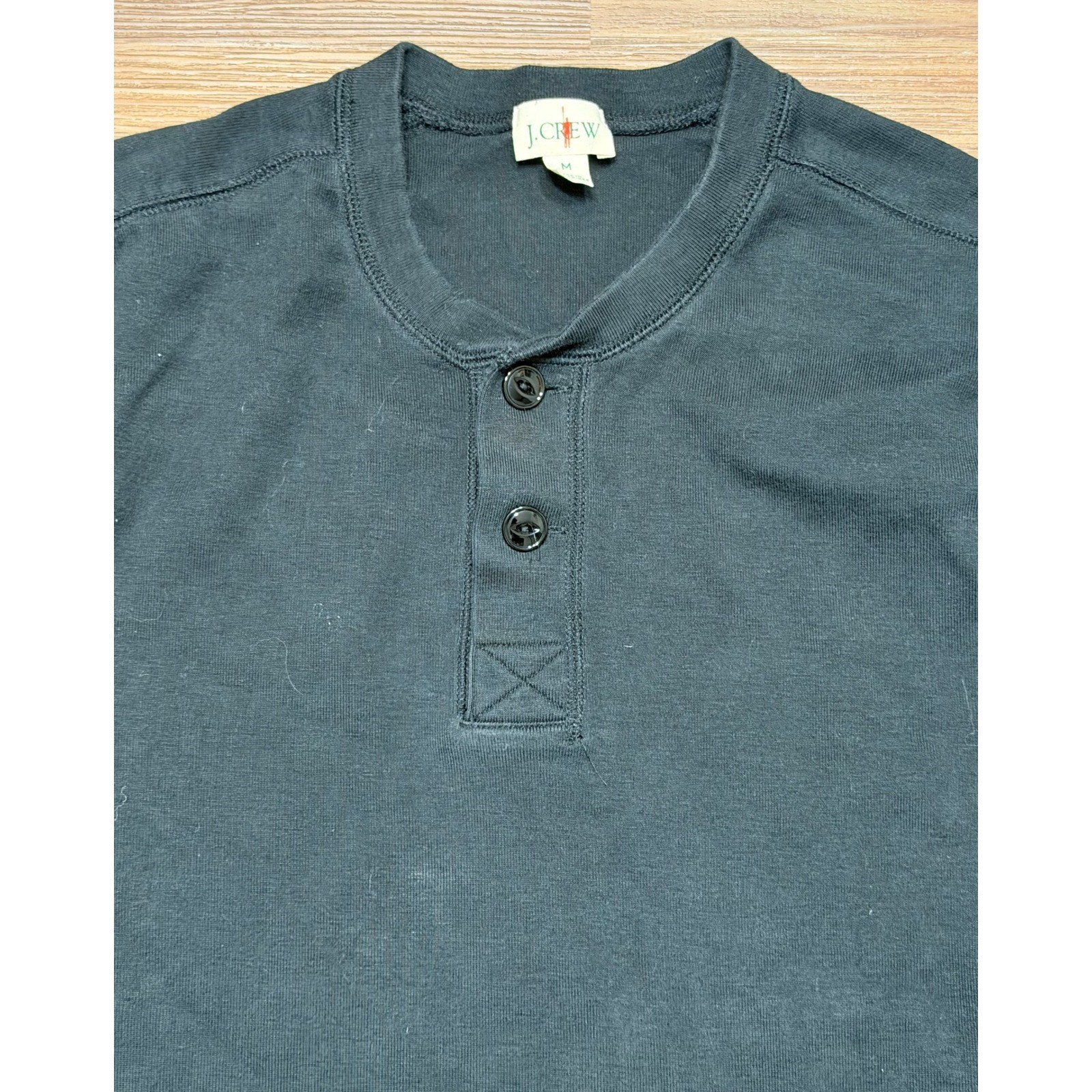 J.Crew Oarsman Heritage Brushed Rib-Knit Long Sleeve Henley Shirt Black Sz M gallery