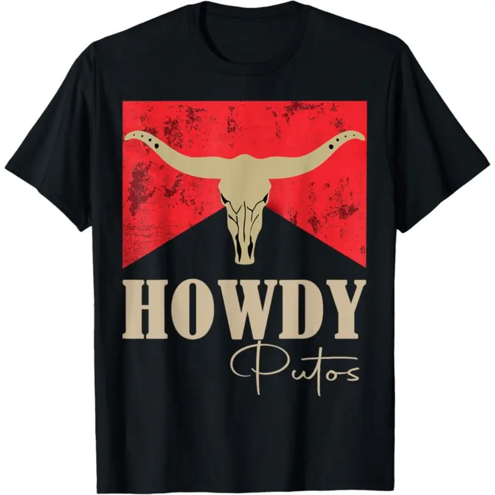 100% Cotton Howdy Putos Bull Skull Country Western Graphic T-Shirt gallery