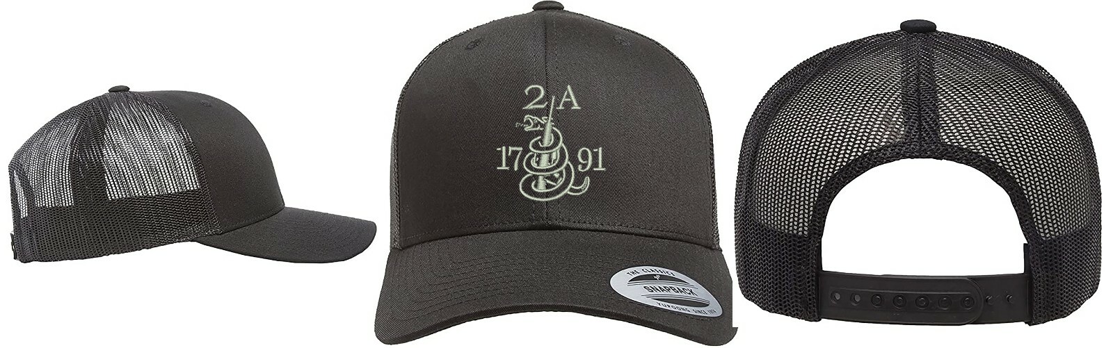 Yupoong Snapback Trucker Structured Embroidered Hat Gun Snake 2A 2nd Amendment. gallery